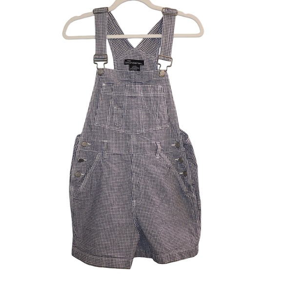 No Boundaries Pants - vintage No Boundaries navy & white gingham check short overalls. Juniors small